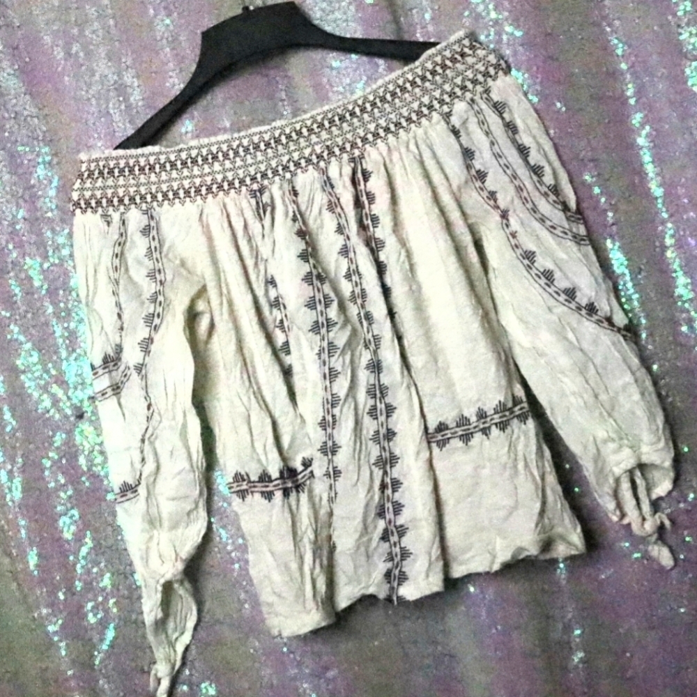 PEASANT CROP TOP S Vintage America Red Blue Cream Summer Casual Y2K 90s Party